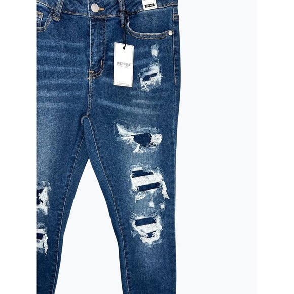 Judy Blue Womens Mid-Rise Distressed Skinny Jeans In Dark Blue Denim Size 9/29 - Picture 13 of 16